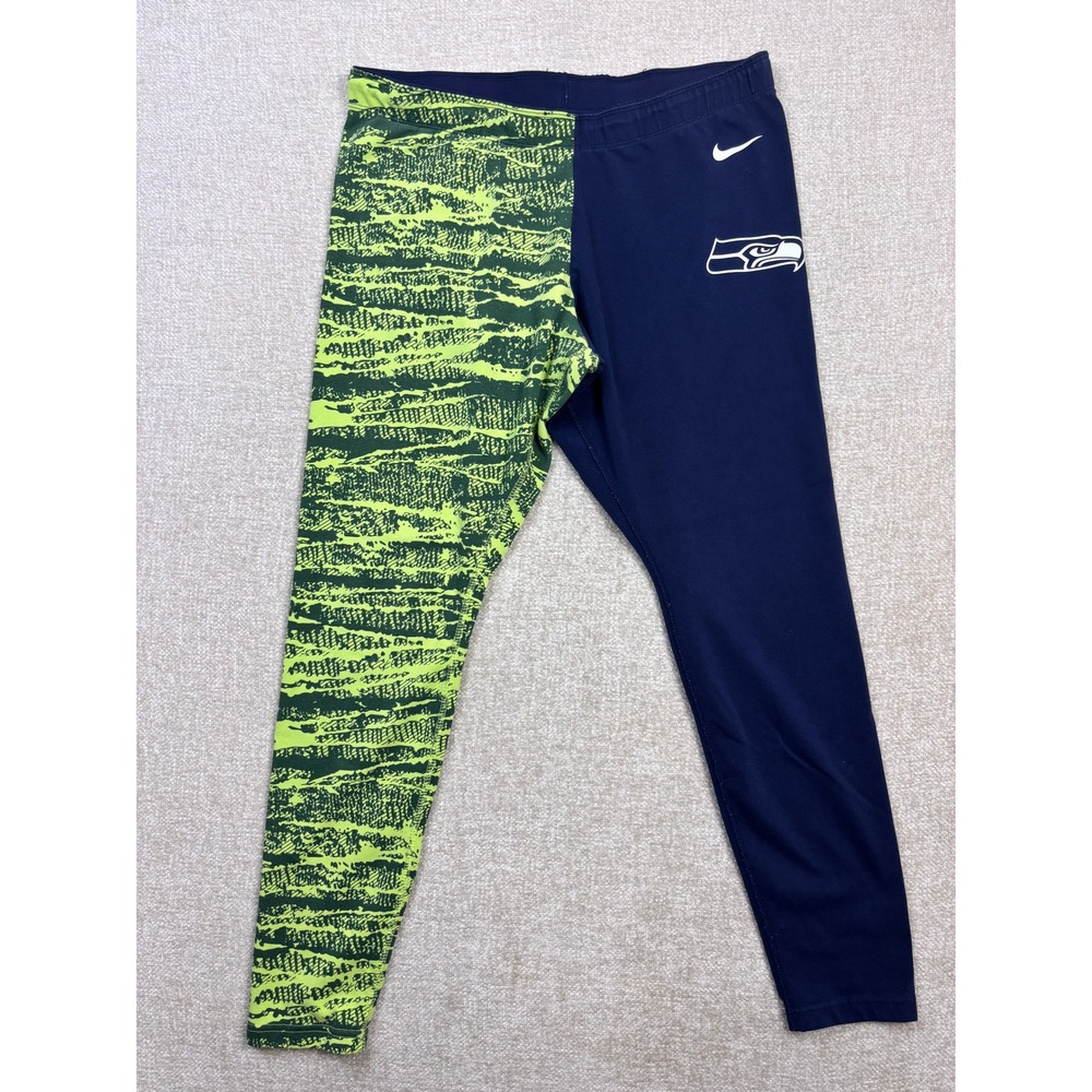 Nike NFL Seattle Seahawks Womens Leggings XL Navy Blue Lime Green Graphic Tights